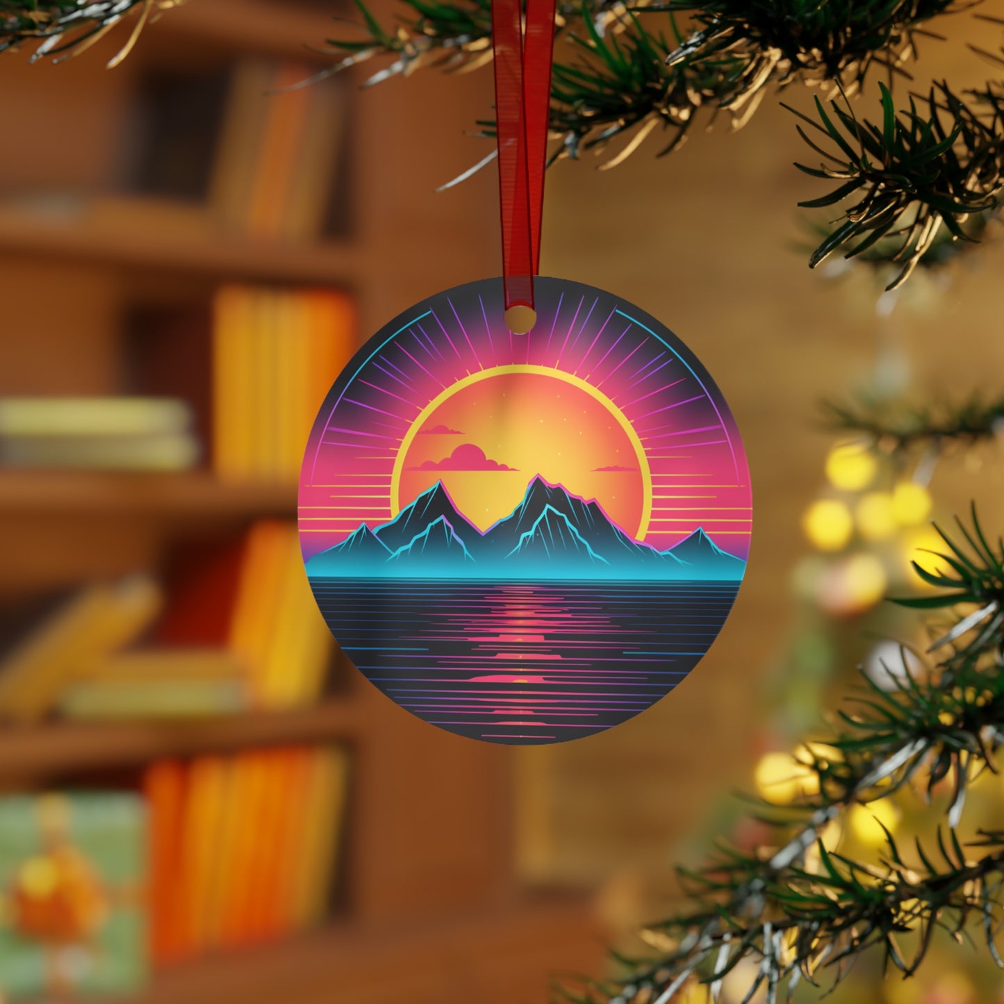 Neon Mountains Aluminum Christmas Ornament