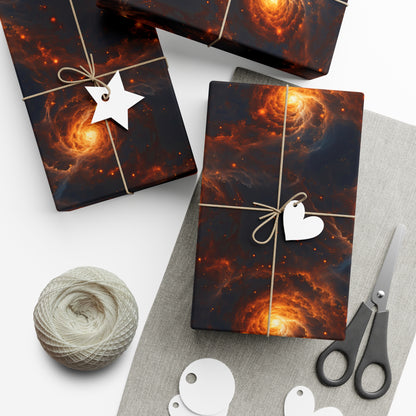 Orange Galaxies Wrapping Paper