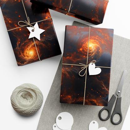 Orange Galaxies Wrapping Paper