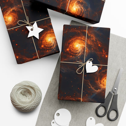 Orange Galaxies Wrapping Paper