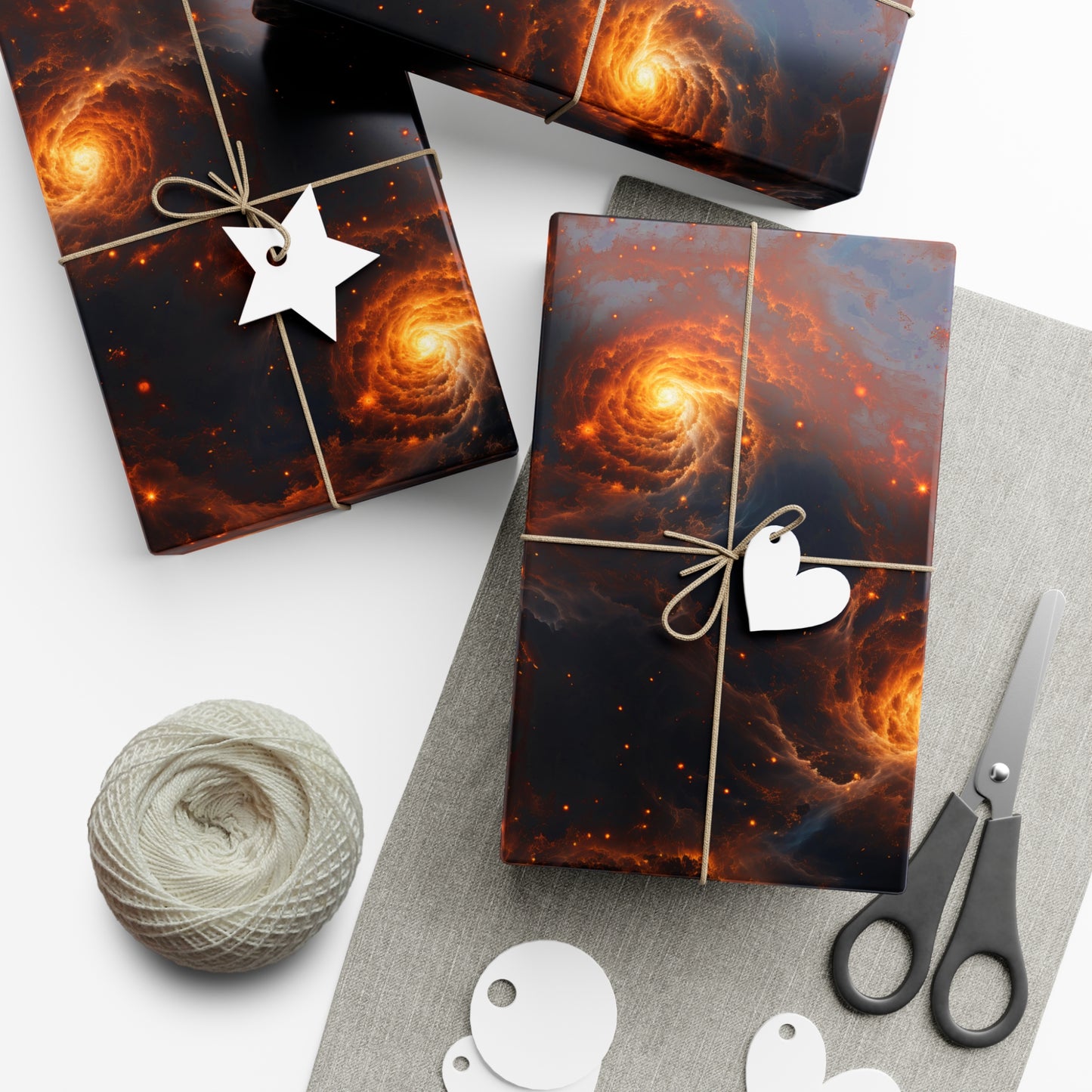 Orange Galaxies Wrapping Paper