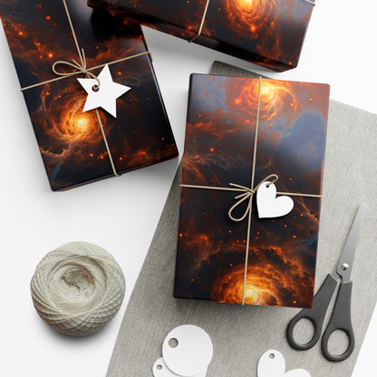 Orange Galaxies Wrapping Paper