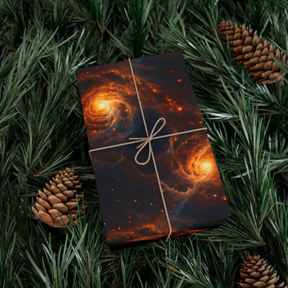 Orange Galaxies Wrapping Paper