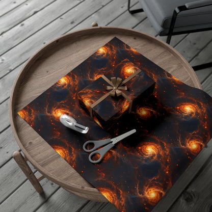 Orange Galaxies Wrapping Paper