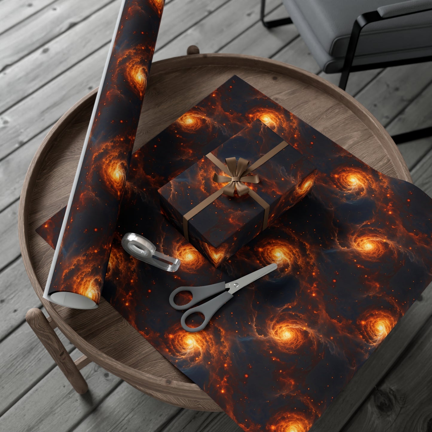 Orange Galaxies Wrapping Paper