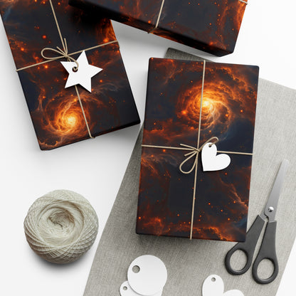 Orange Galaxies Wrapping Paper