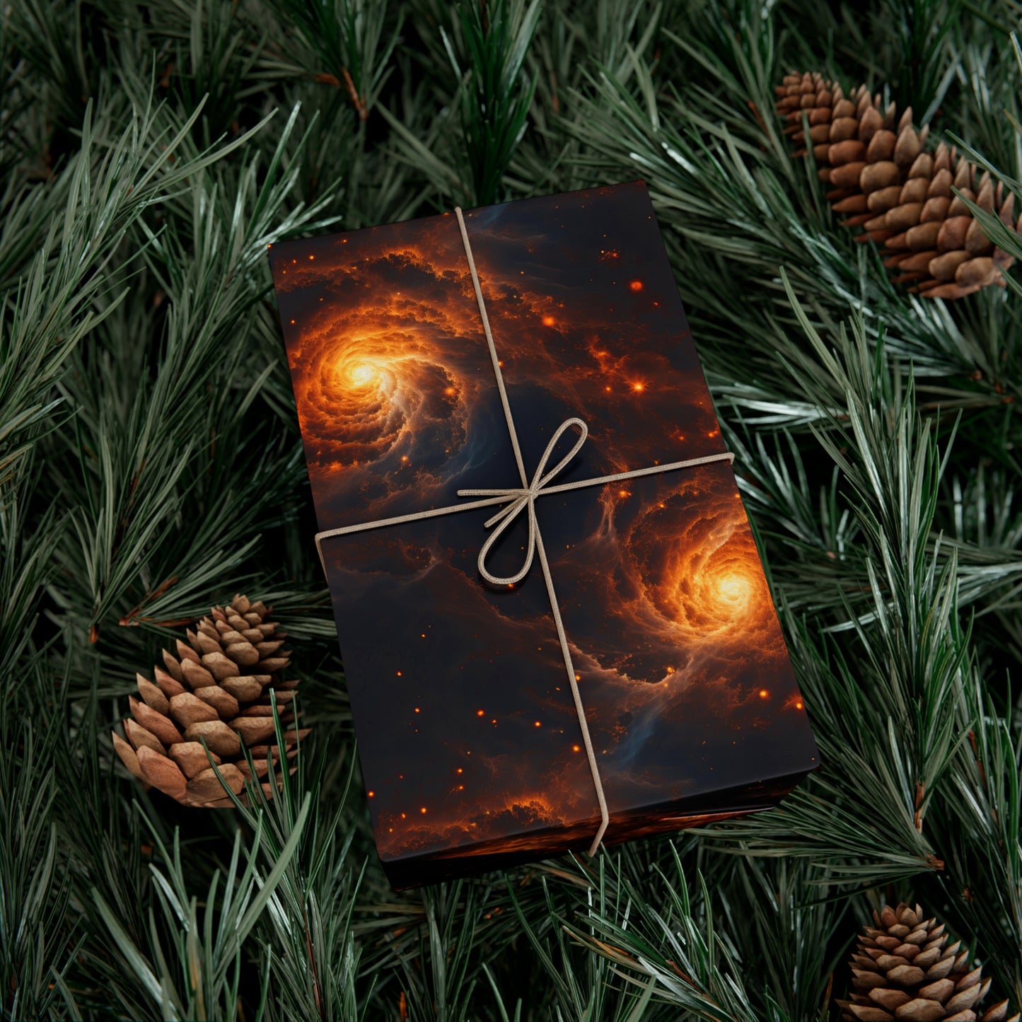 Orange Galaxies Wrapping Paper