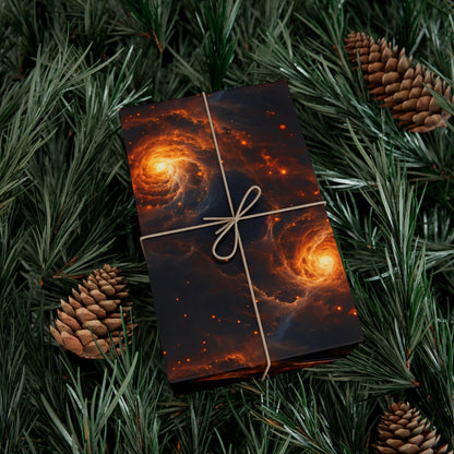 Orange Galaxies Wrapping Paper